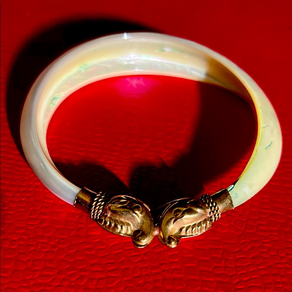 Chinese Silver Mother of Pearl Upper Arm Bangle Bracelet